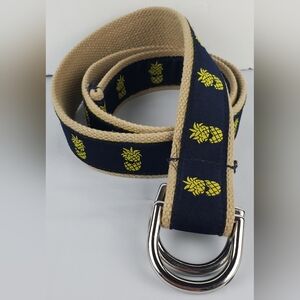 Brooks Brothers Cool Pineapple Golf Ribbon D-Ring Belt - Size L - GUC